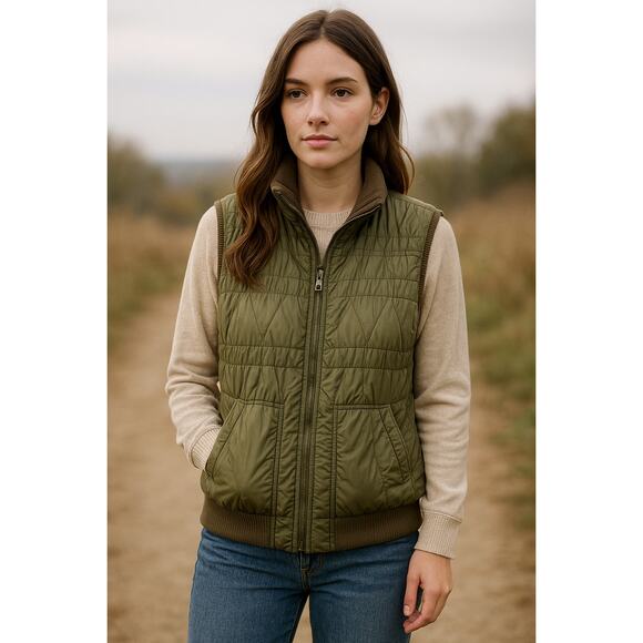 Anthropologie Sanctuary Quilted Puffer Vest Olive Green Lightweight Medium - Picture 1 of 12